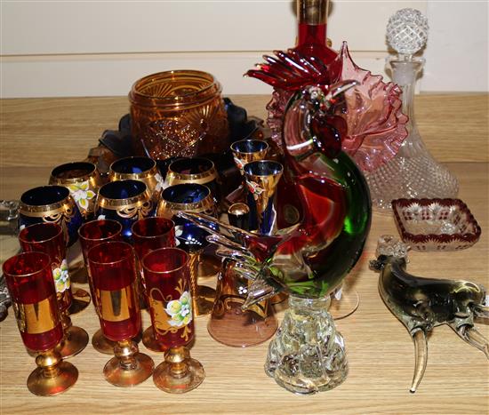 A collection of decorative glassware, including a Murano, Carnival glass, a ships decanter and sundries